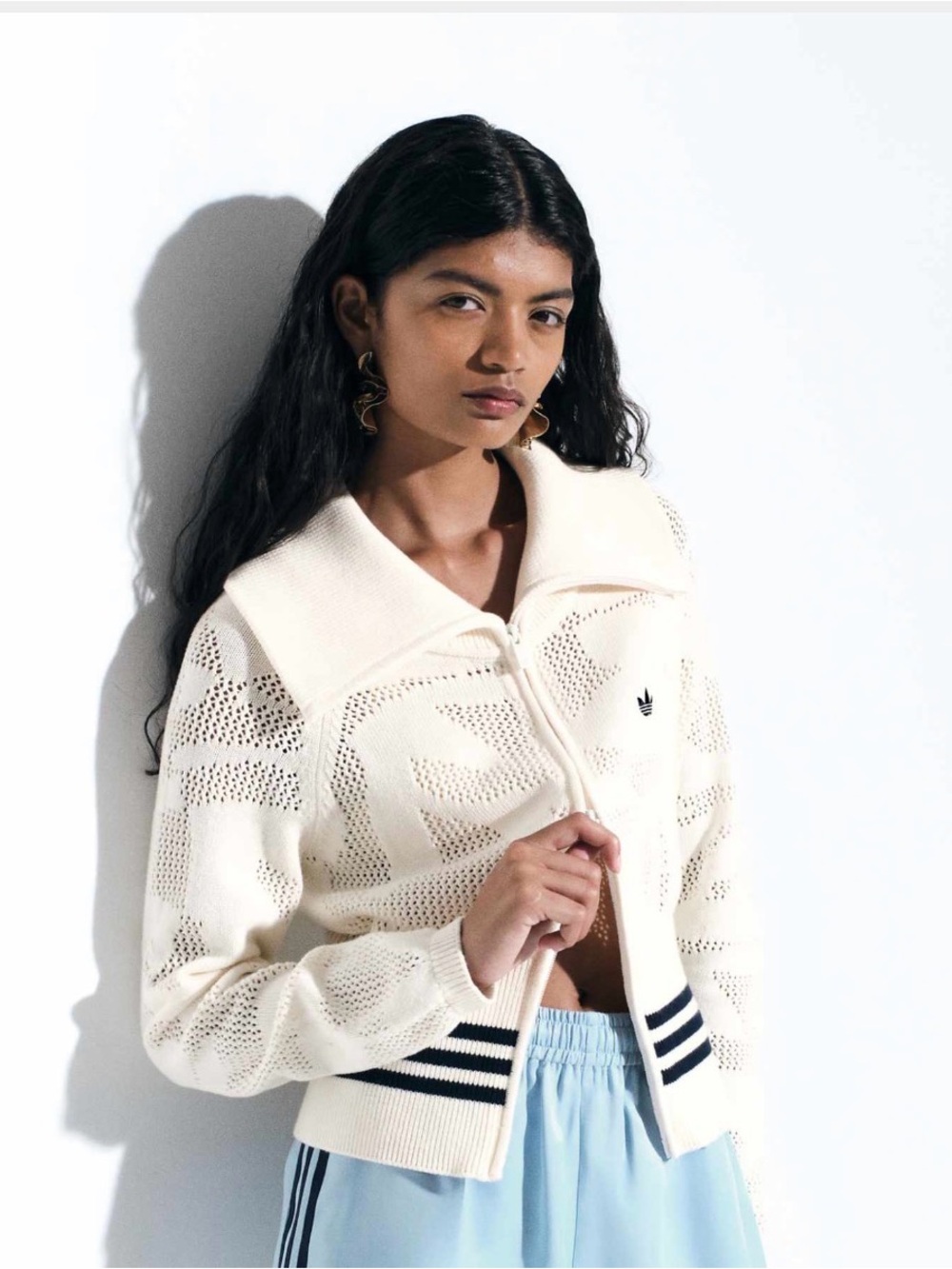 adidas x asos exclusive Cream Knit Perforated Zip Bomber Jacket sz Small